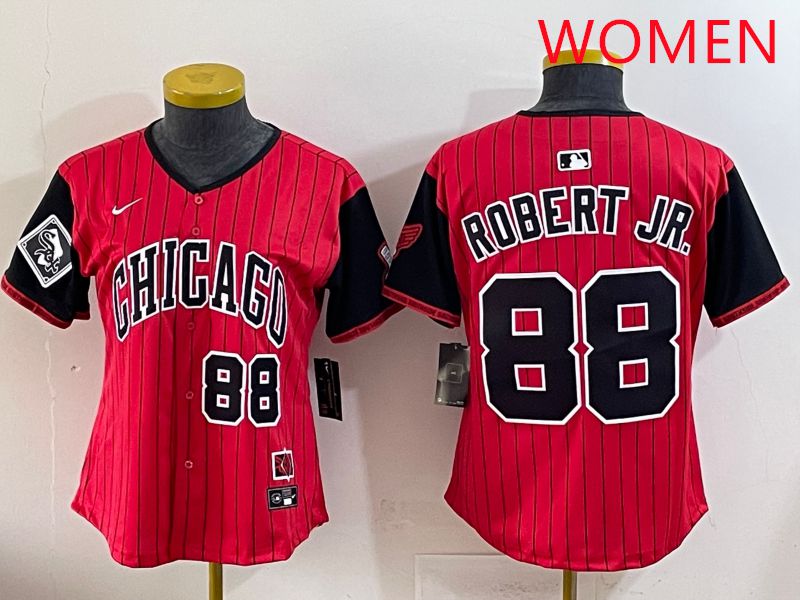 Women 2025 Chicago White Sox 88 Robert jr Red Joint Name Nike MLB Jersey style 21